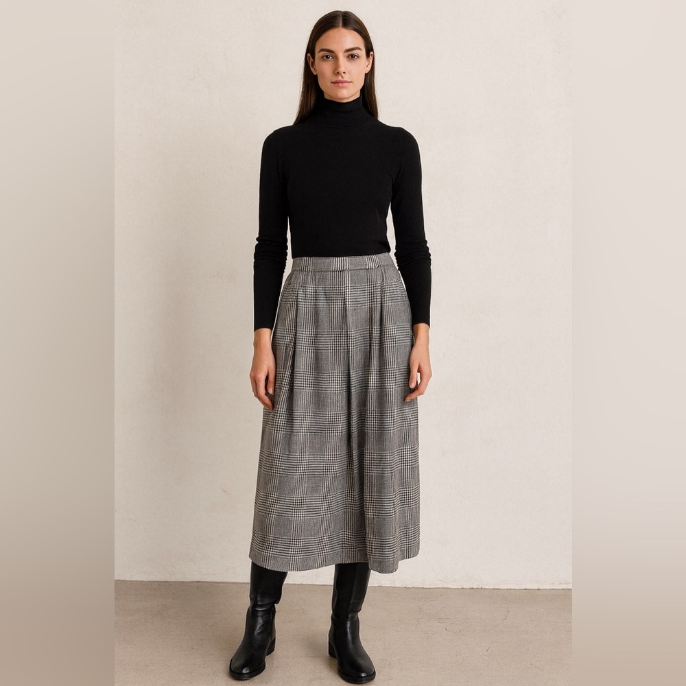 Vintage Gray Plaid Silk & Worsted Wool Skirt